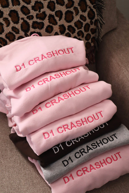 Embroidered 'D1 CRASHOUT' Hoodie or Crew Neck, Long Sleeve, Classic fit, Unisex, Adult