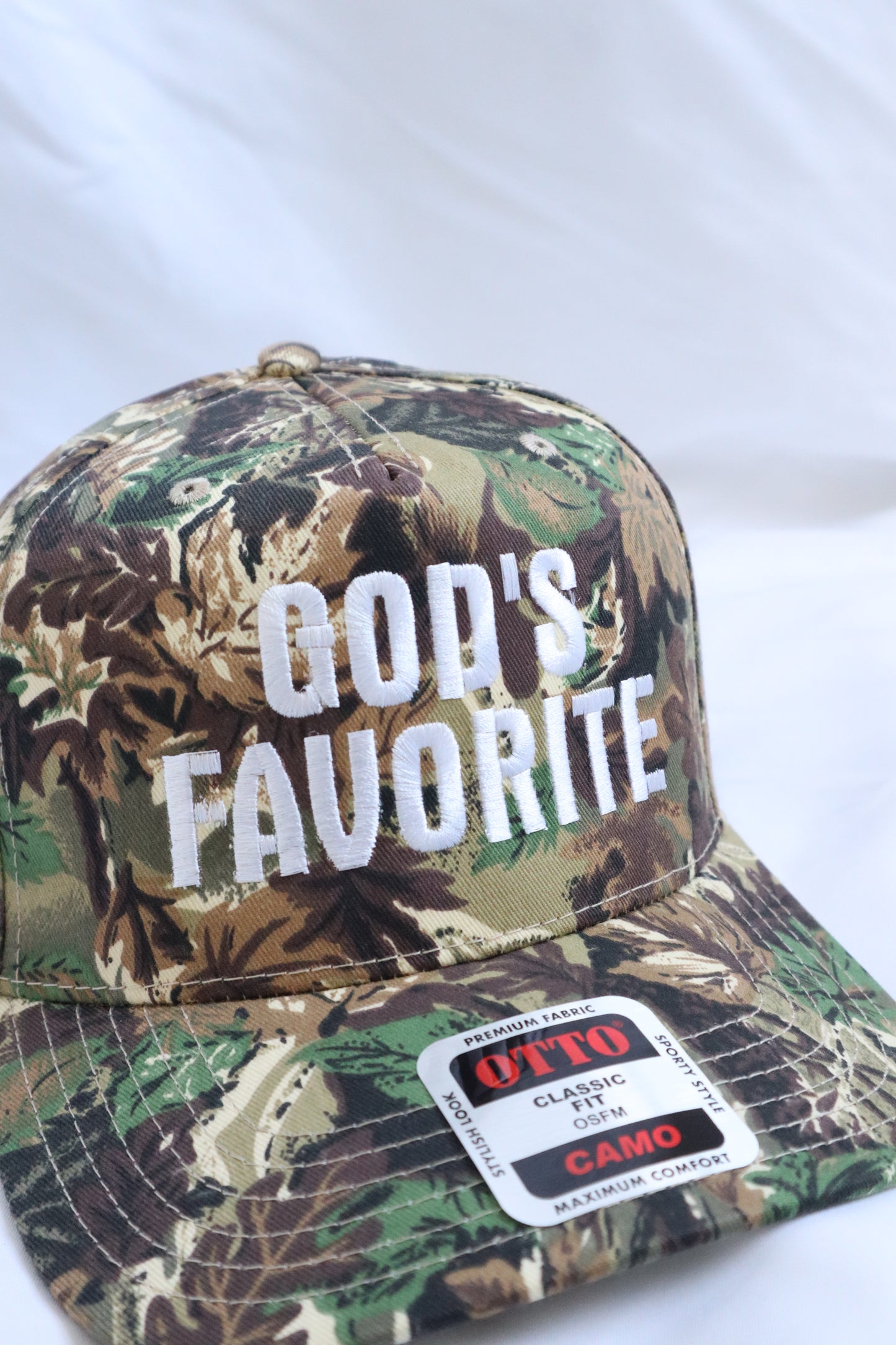 Embroidered 'God’s Favorite' Camo Hat, Unisex, Adult