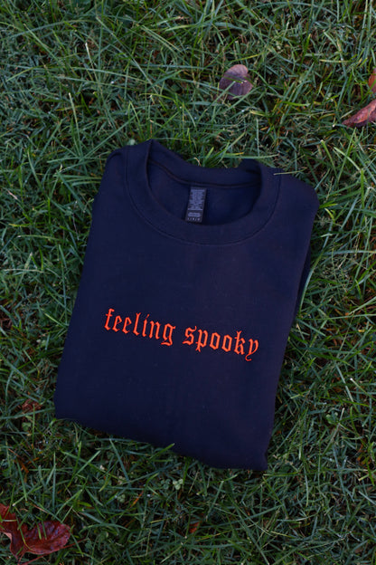 Embroidered 'Spooky or Feeling Spooky' Hoodie or Crew Neck, Long Sleeve, Classic fit, Unisex, Adult
