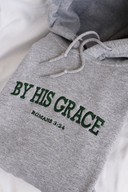 Embroidered 'By His Grace' Hoodie, Crew Neck Long Sleeve, Classic fit, Unisex, Adult