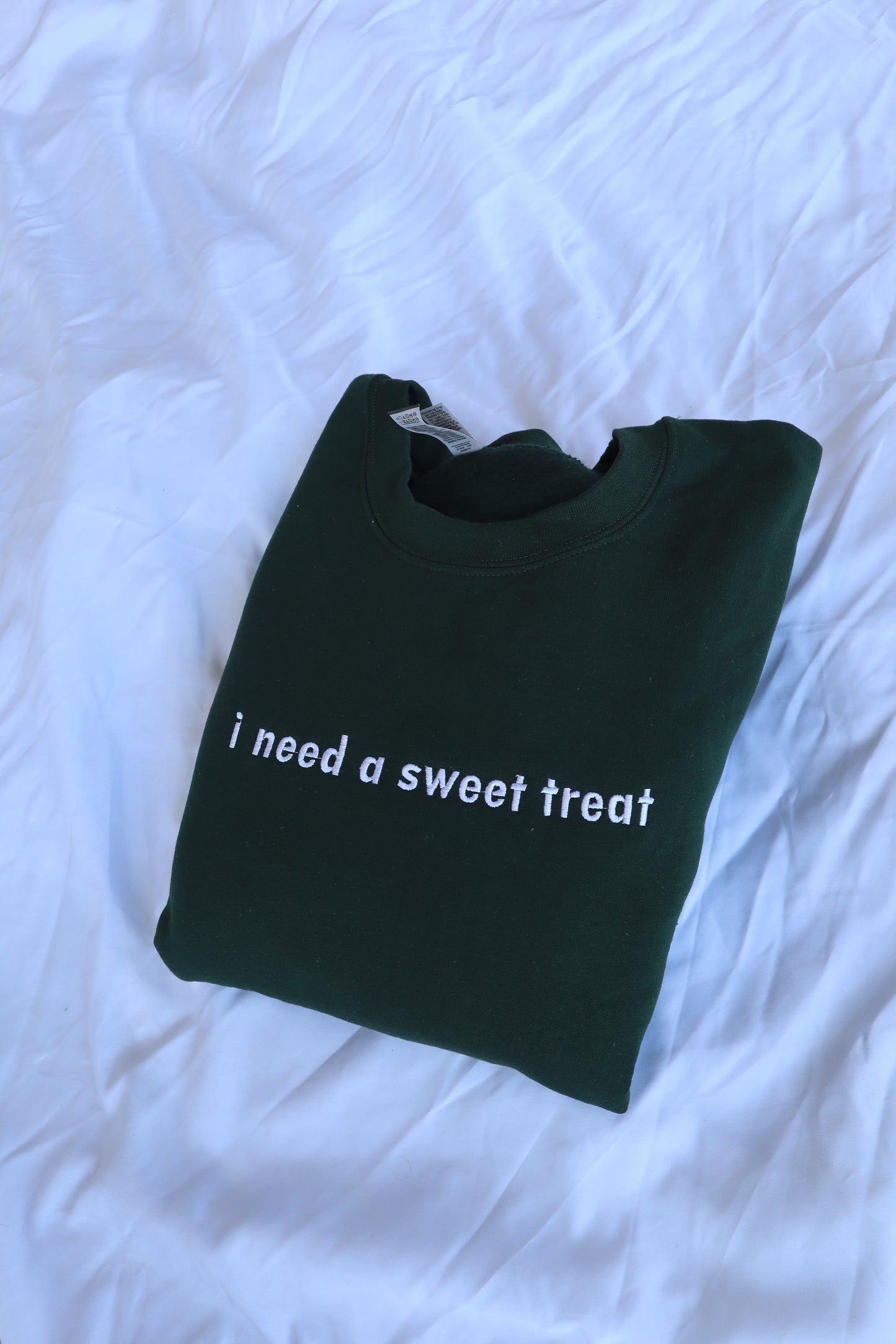 Embroidered 'I Need a Sweet Treat' Hoodie or Crew Neck, Long Sleeve, Classic fit, Unisex, Adult