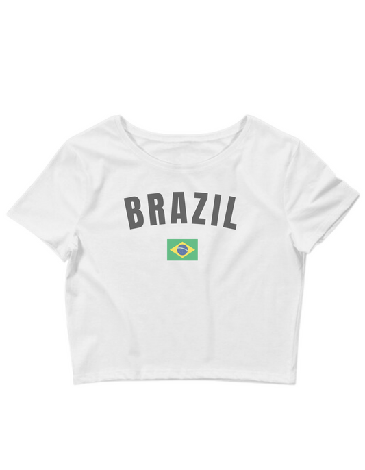 Printed 'Brazil' Cropped, Short Sleeve, Adult Female, Baby Tee