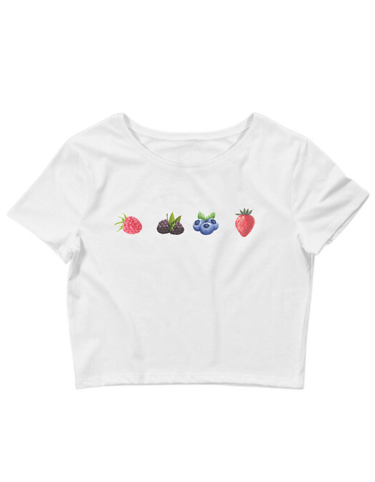 Printed 'Berries' Cropped, Short Sleeve, Adult Female, Baby Tee