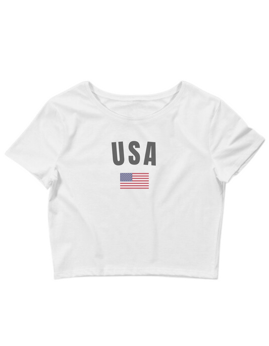 Printed 'USA' Cropped, Short Sleeve, Adult Female, Baby Tee