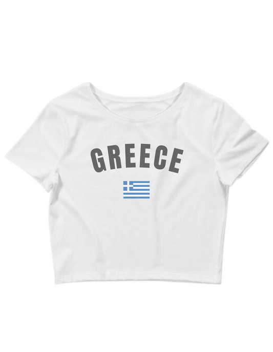Printed 'Greece' Cropped, Short Sleeve, Adult Female, Baby Tee