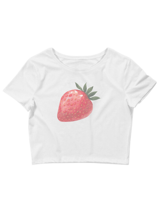 Printed 'Strawberry' Cropped, Short Sleeve, Adult Female, Baby Tee