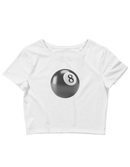 Printed 'Black 8 Ball' Cropped, Short Sleeve, Adult Female, Baby Tee