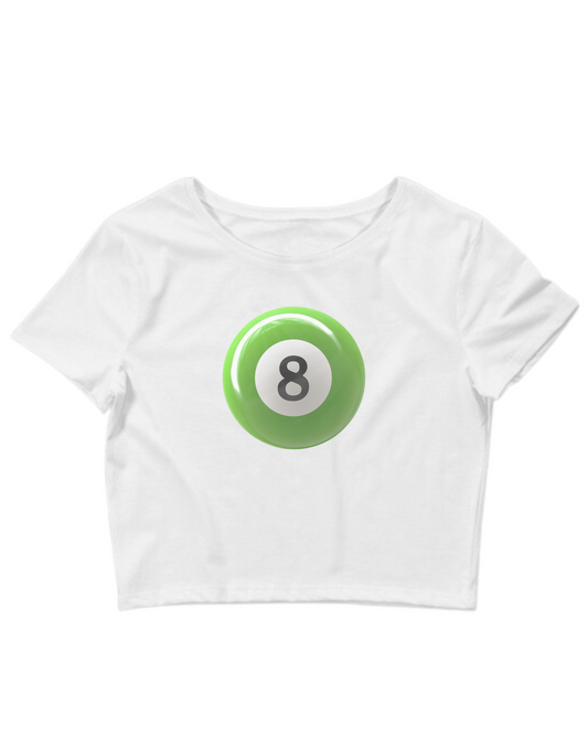 Printed 'Green 8 Ball' Cropped, Short Sleeve, Adult Female, Baby Tee