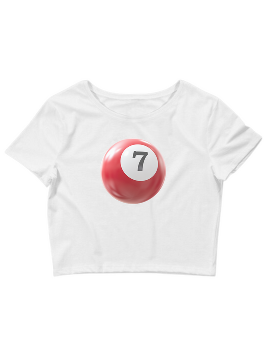 Printed 'Red 7 Ball' Cropped, Short Sleeve, Adult Female, Baby Tee