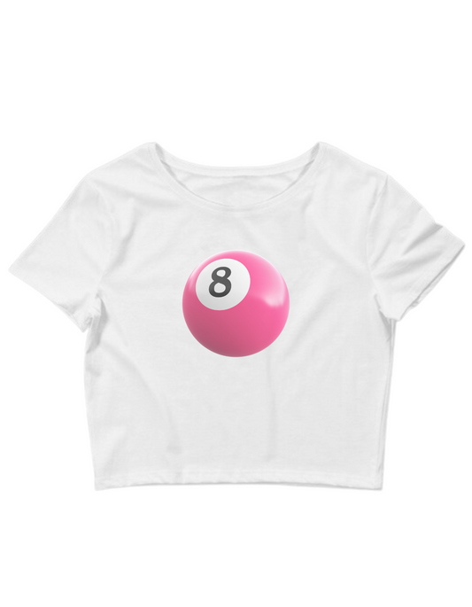 Printed 'Pink 8 Ball' Cropped, Short Sleeve, Adult Female, Baby Tee