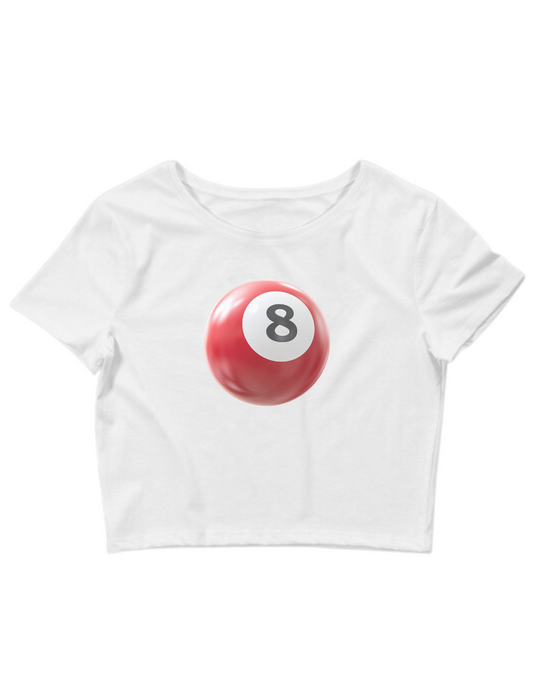 Printed 'Red 8 Ball' Cropped, Short Sleeve, Adult Female, Baby Tee