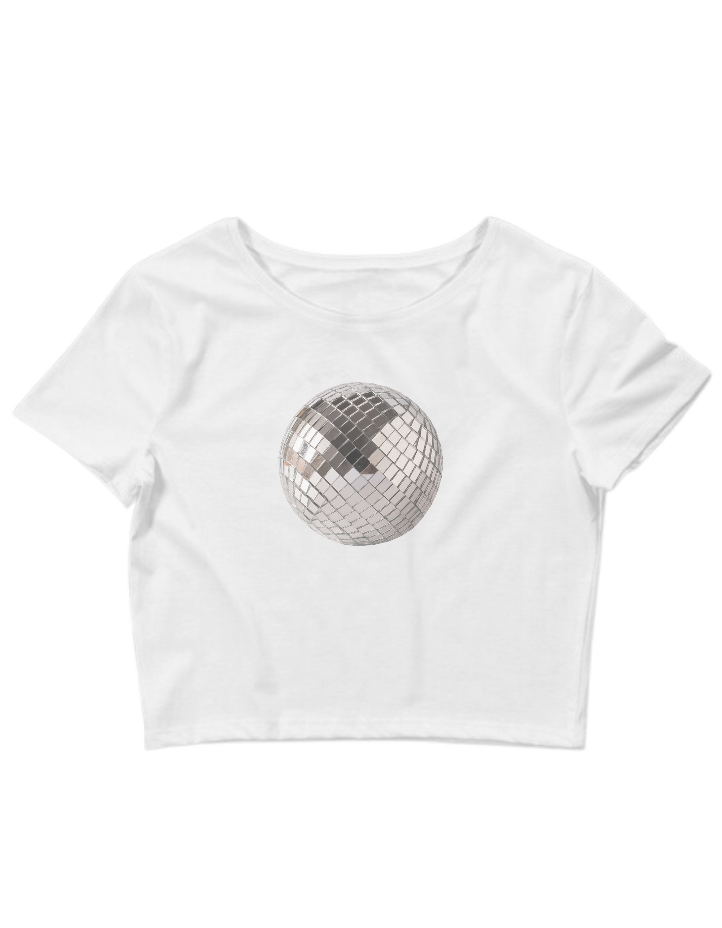 Printed 'Disco Ball' Cropped, Short Sleeve, Adult Female, Baby Tee