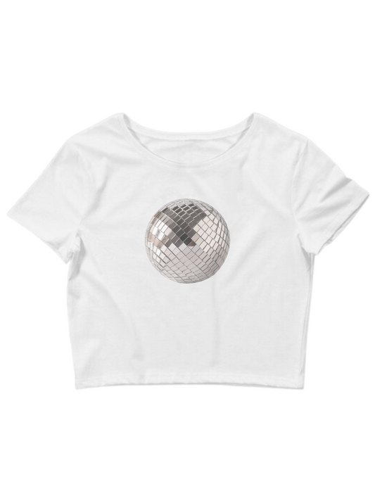 Printed 'Disco Ball' Cropped, Short Sleeve, Adult Female, Baby Tee