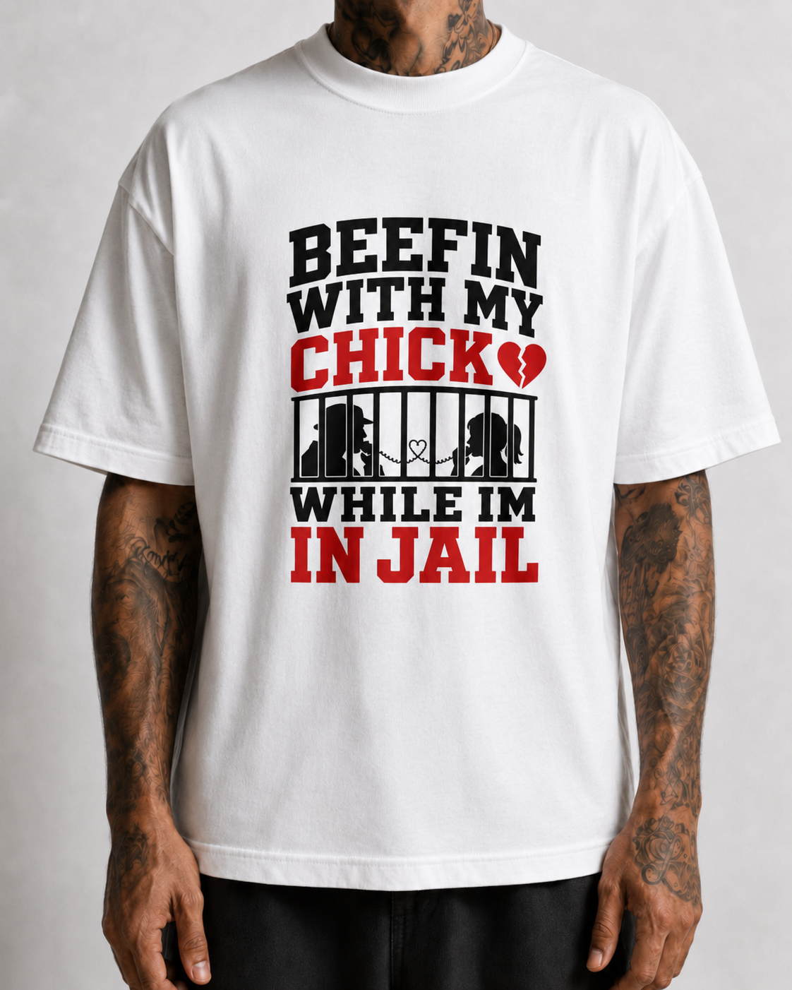 Beefin With My Chick While I'm in Jail Heavyweight T-shirt