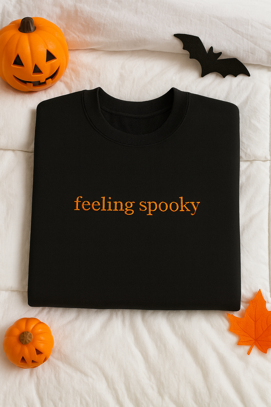 Embroidered 'Feeling Spooky' Hoodie or Crew Neck, Long Sleeve, Classic fit, Unisex, Adult