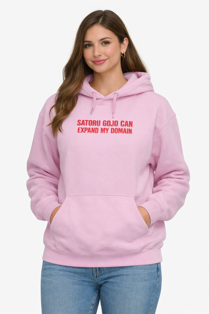 Embroidered 'Satoru Gojo can expand my domain' Hoodie or Crew Neck, Long Sleeve, Classic fit, Unisex, Adult