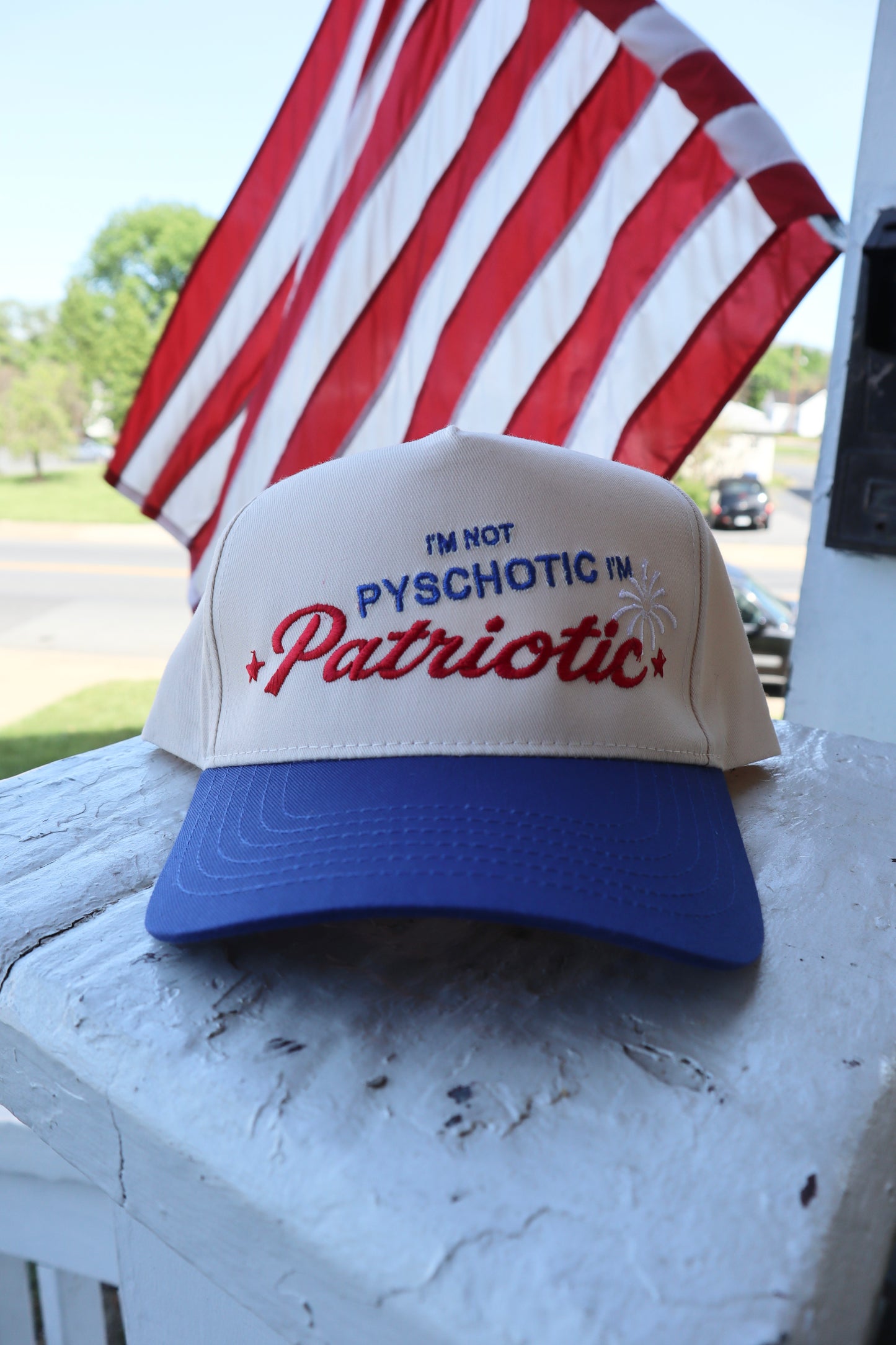 Embroidered I'm Not Pyschotic I'm Patriotic Hat, Unisex, Adult