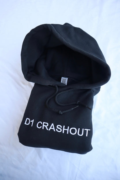 Embroidered 'D1 CRASHOUT' Hoodie or Crew Neck, Long Sleeve, Classic fit, Unisex, Adult