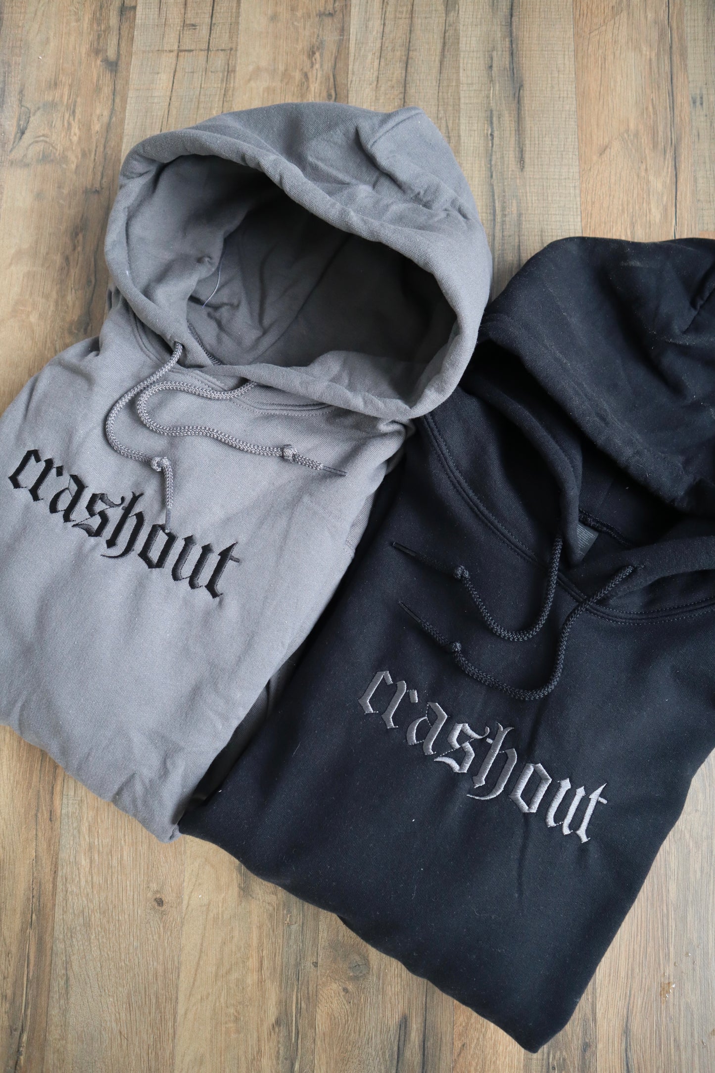 Embroidered 'crashout' Hoodie or Crew Neck, Long Sleeve, Classic fit, Unisex, Adult