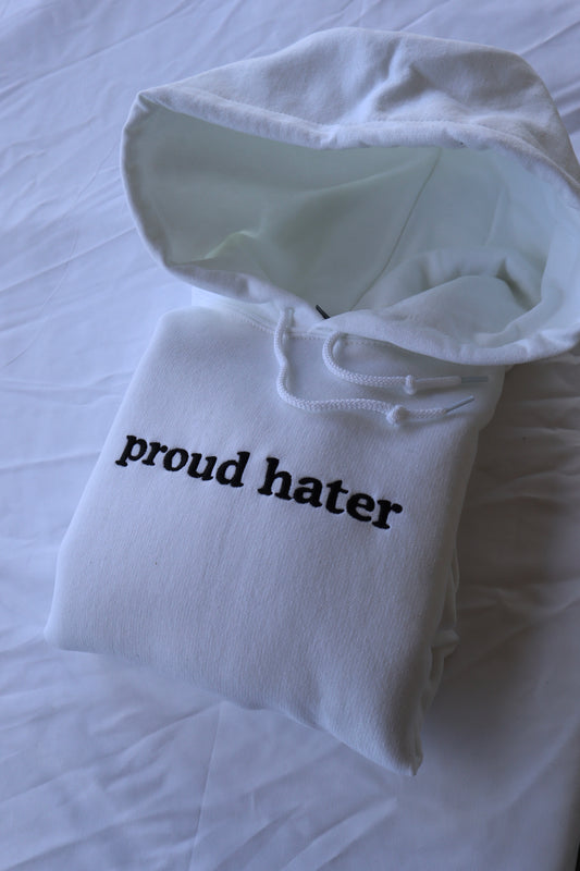 Embroidered 'proud hater' Hoodie, Crew Neck, Long Sleeve, Classic fit, Unisex, Adult