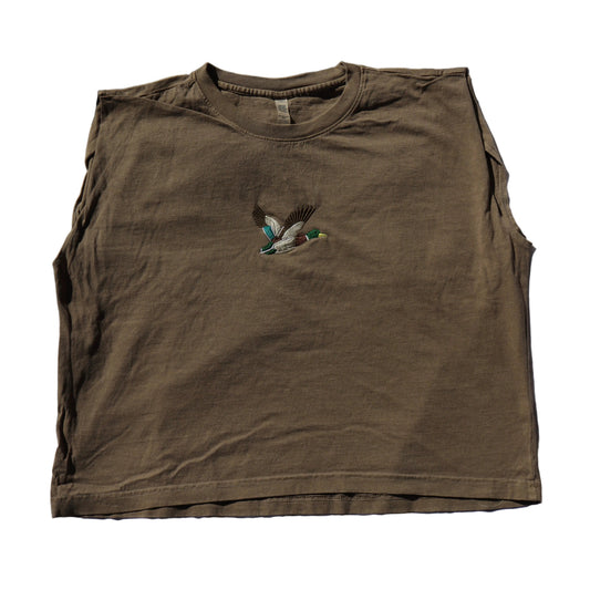 Embroidered Mallard Duck Cropped Muscle Tee, Tank Top, Crop Fit, Unisex, Adult
