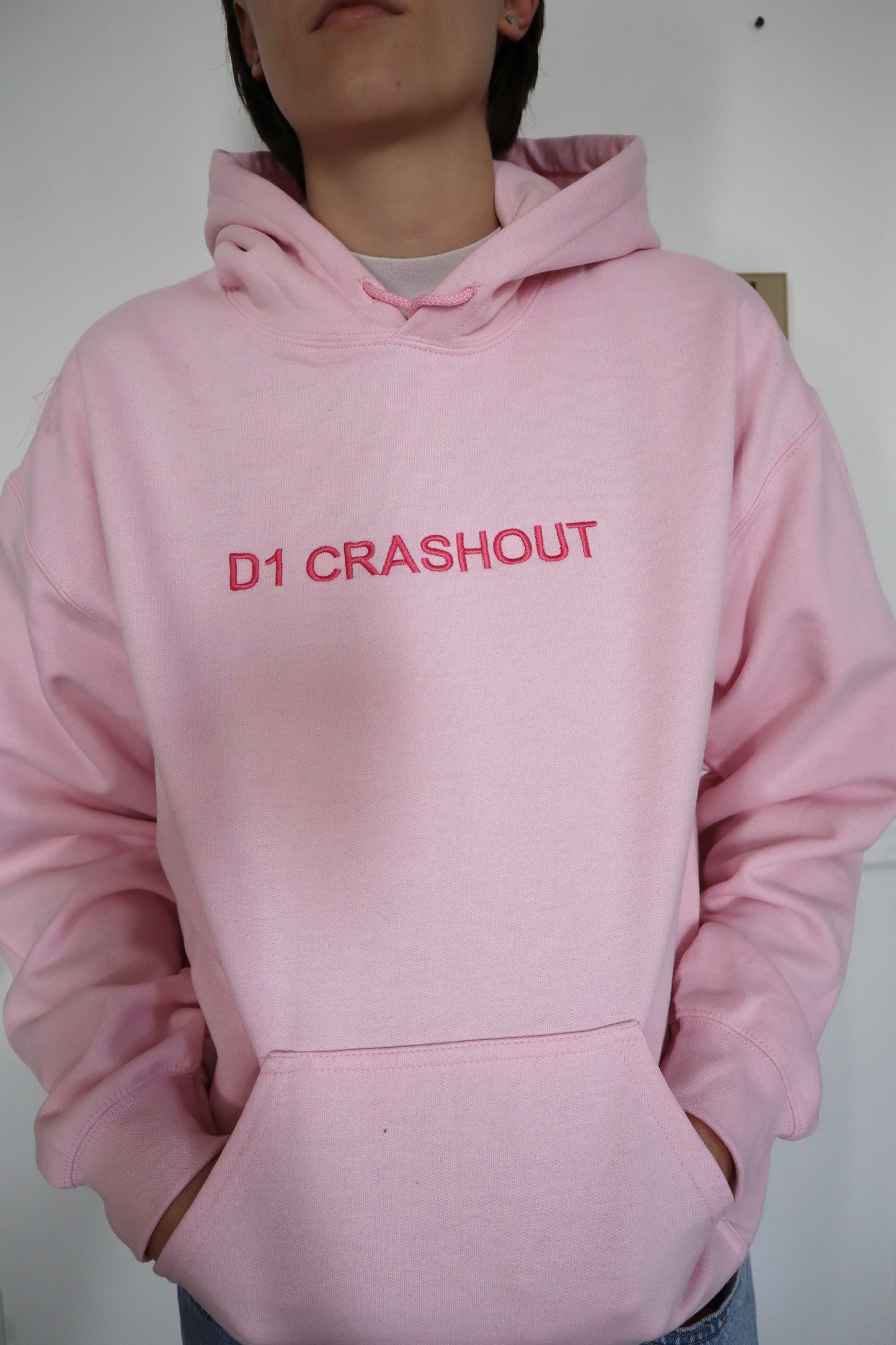 Embroidered 'D1 CRASHOUT' Hoodie or Crew Neck, Long Sleeve, Classic fit, Unisex, Adult