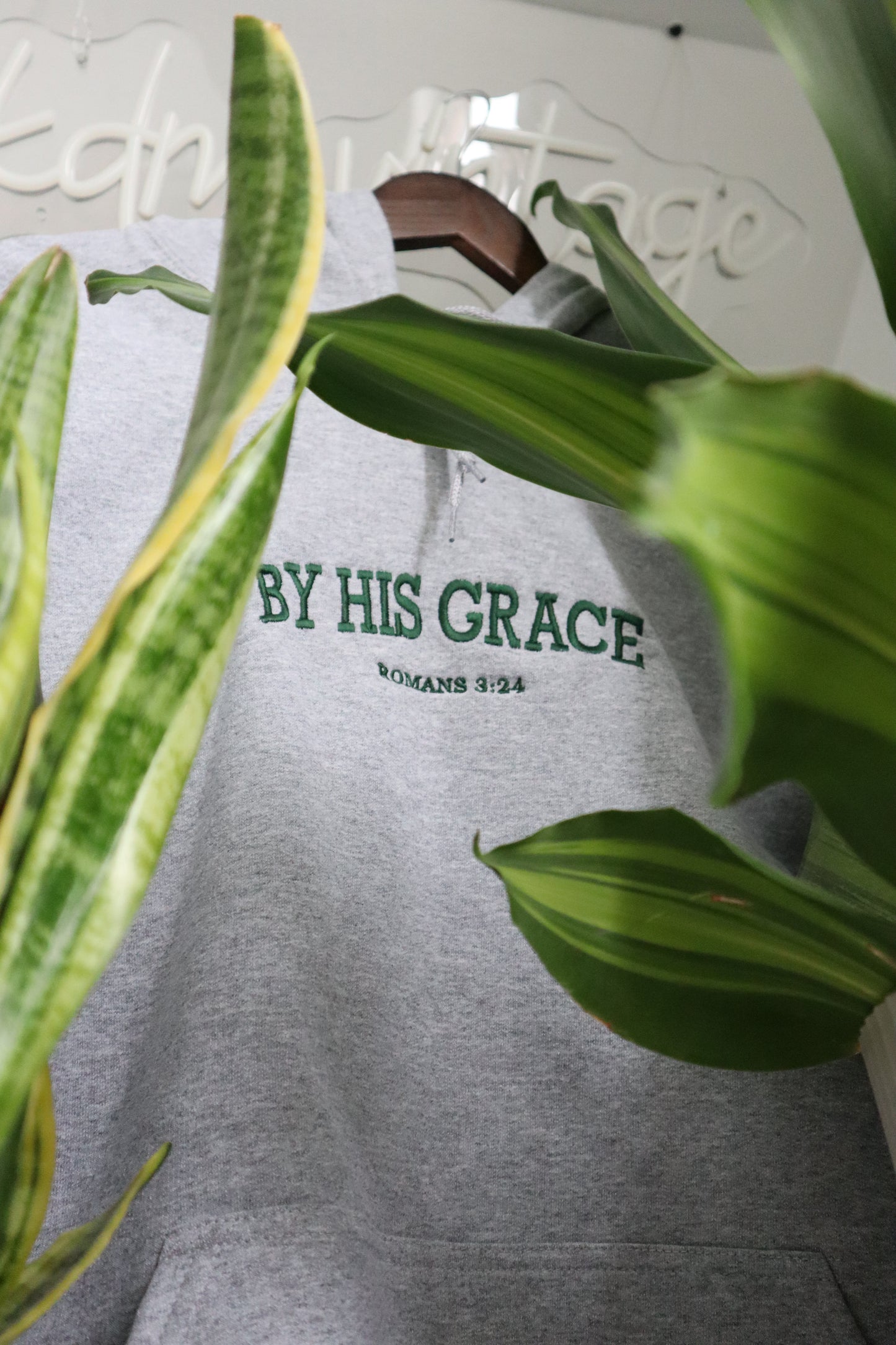 Embroidered 'By His Grace' Hoodie, Crew Neck Long Sleeve, Classic fit, Unisex, Adult