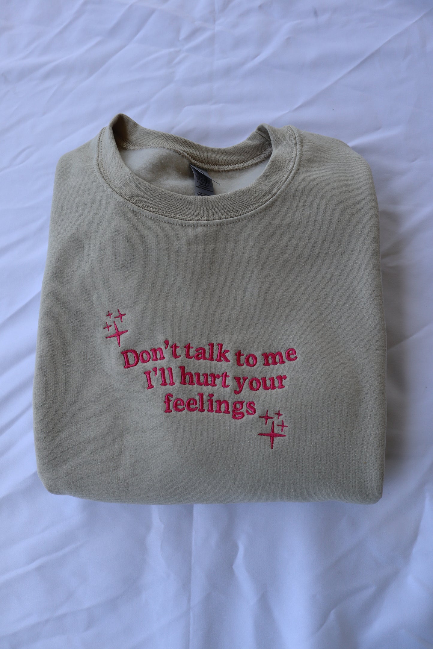 Embroidered 'Don't Talk To Me I'll Hurt Your Feelings' Hoodie or Crew Neck, Long Sleeve, Classic fit, Unisex, Adult