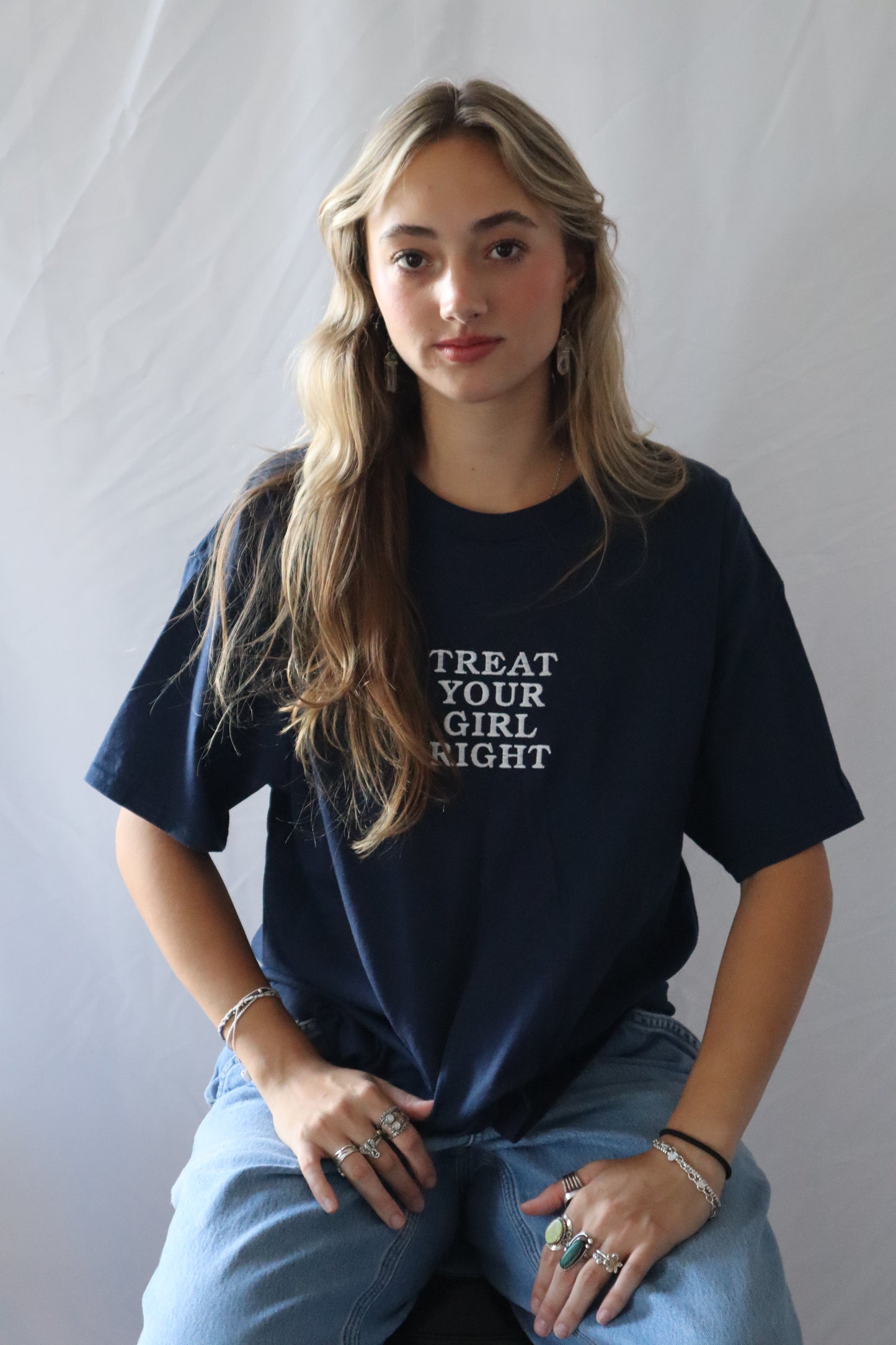 Embroidered 'TREAT YOUR GIRL RIGHT' T-Shirt, Short Sleeve, Classic fit, Unisex, Adult