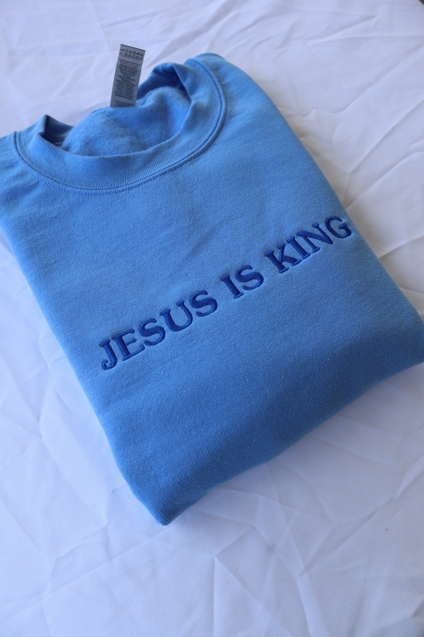 Embroidered 'Jesus is King' Hoodie, Crew Neck Long Sleeve, Classic fit, Unisex, Adult