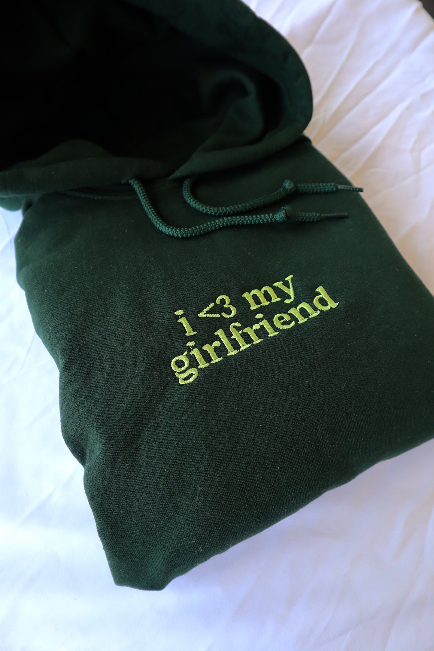 Embroidered 'I Love My Girlfriend or Boyfriend' Hoodie or Crew Neck, Long Sleeve, Classic fit, Unisex, Adult