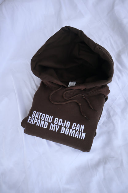 Embroidered 'Satoru Gojo can expand my domain' Hoodie or Crew Neck, Long Sleeve, Classic fit, Unisex, Adult