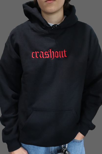 Embroidered Black Only  'crashout' Hoodie or Crew Neck, Long Sleeve, Classic fit, Unisex, Adult