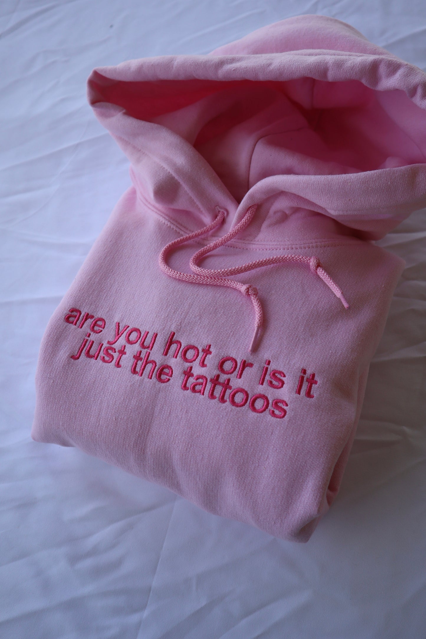 Embroidered 'Are You Hot or is it Just The Tattoos' Hoodie or Crew Neck Long Sleeve, Classic fit, Unisex, Adult