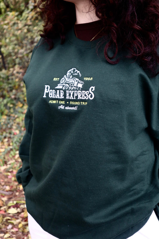 Embroidered Christmas "Polar Express" Hoodie or Crew Neck, Long Sleeve, Classic fit, Unisex, Adult