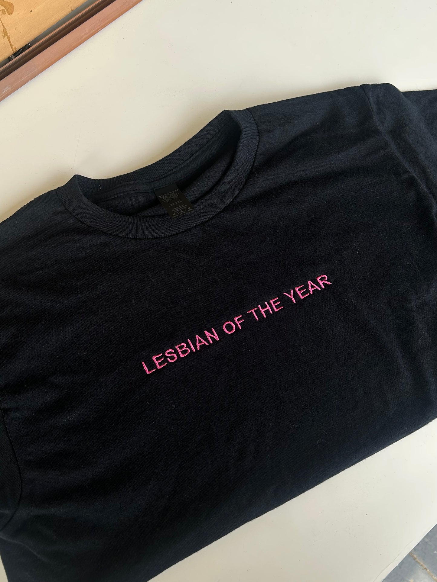 Embroidered Lesbian Of The Year, Short Sleeve, Petite fit, Unisex, Long Crop Top