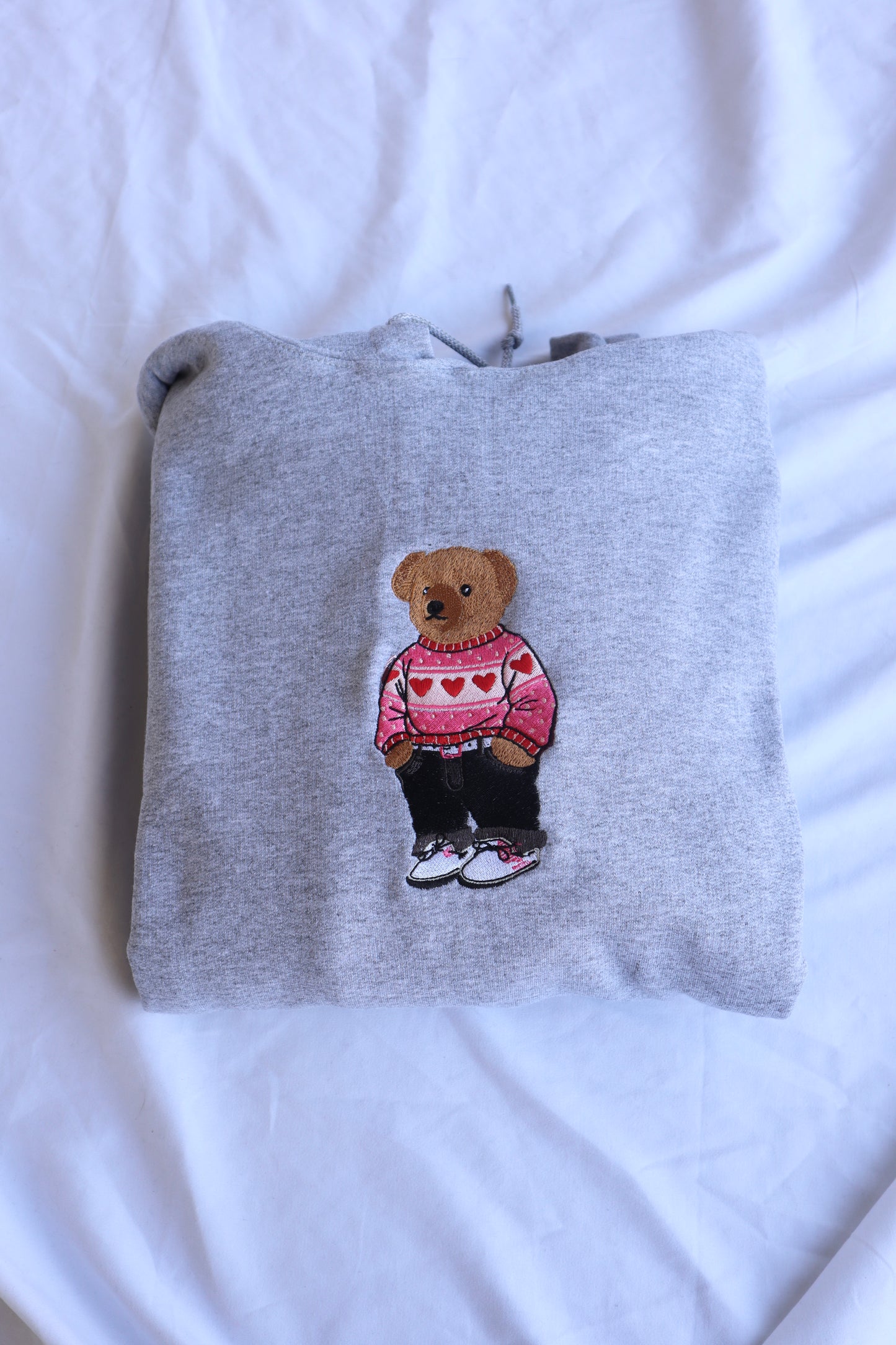 Embroidered Valentine's Day "Teddy Bear with Heart Sweater", Hoodie or Crew Neck, Long Sleeve, Classic fit, Unisex, Adult