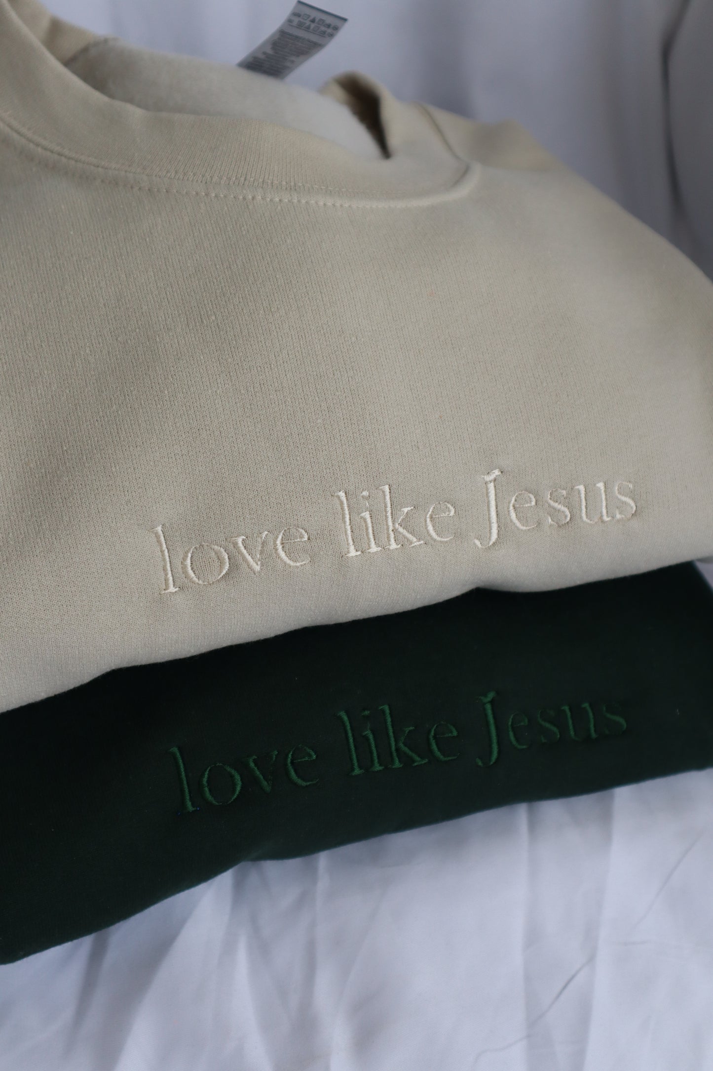 Embroidered 'love like Jesus' Hoodie, Crew Neck Long Sleeve, Classic fit, Unisex, Adult