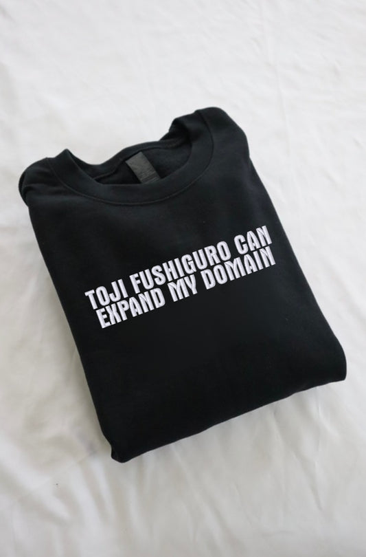 Embroidered 'Toji Fushiguro can expand my domain' Hoodie or Crew Neck, Long Sleeve, Classic fit, Unisex, Adult
