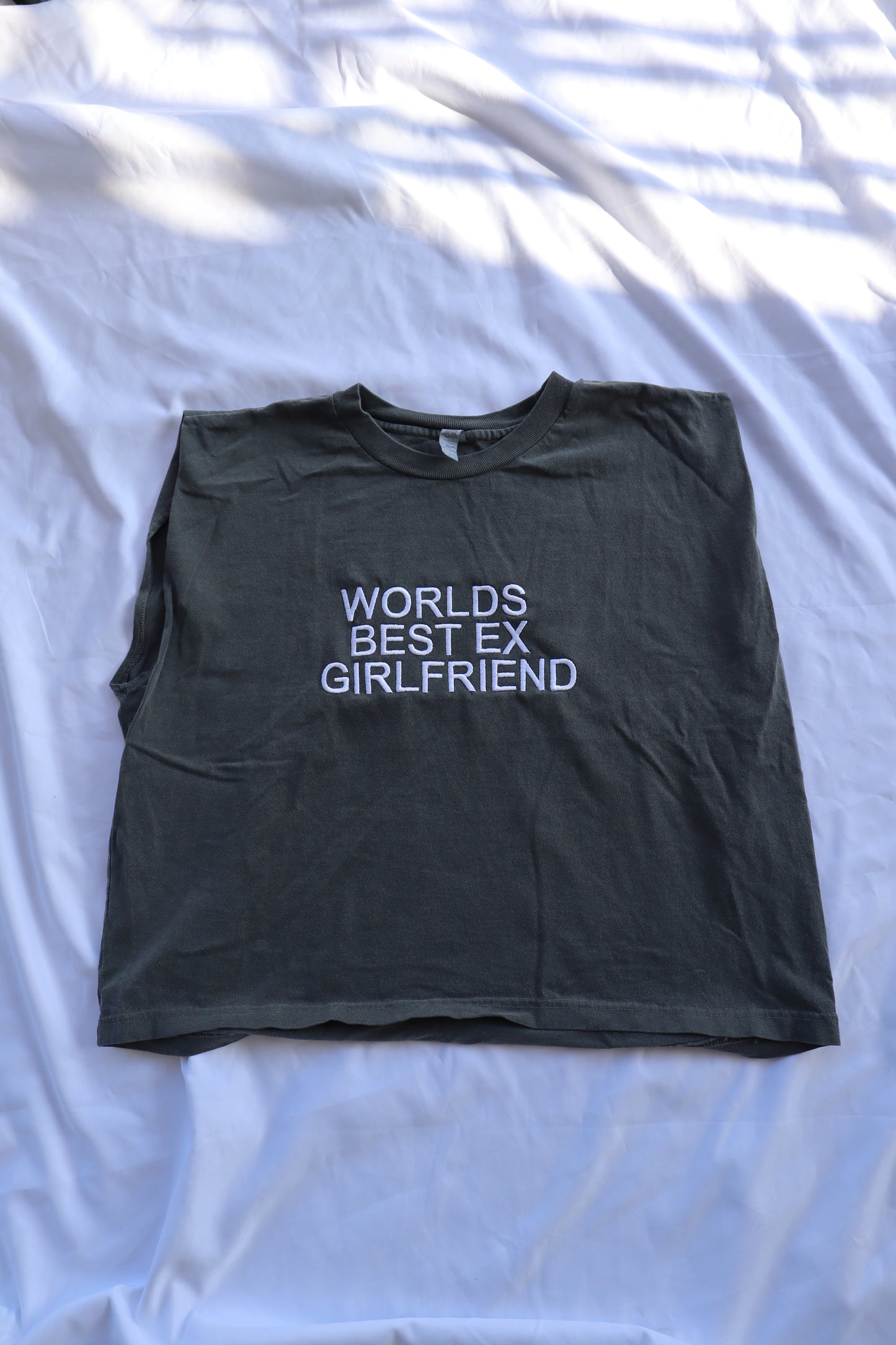 Embroidered Worlds Best Ex girlfriend Cropped Muscle Tee, Tank Top, Crop Fit, Unisex, Adult