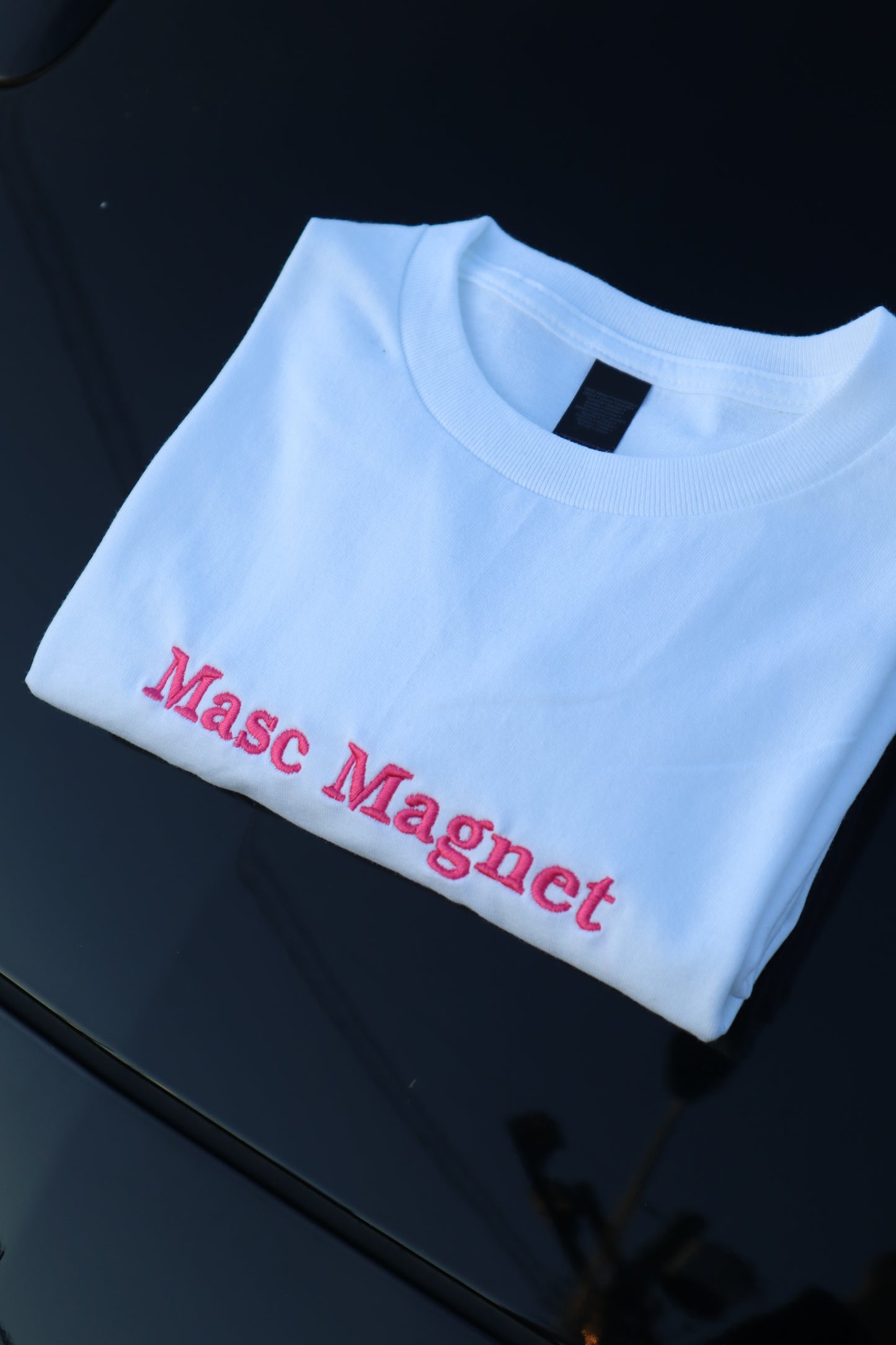 Embroidered Masc Magnet, Short Sleeve, Petite fit, Unisex, Long Crop Top