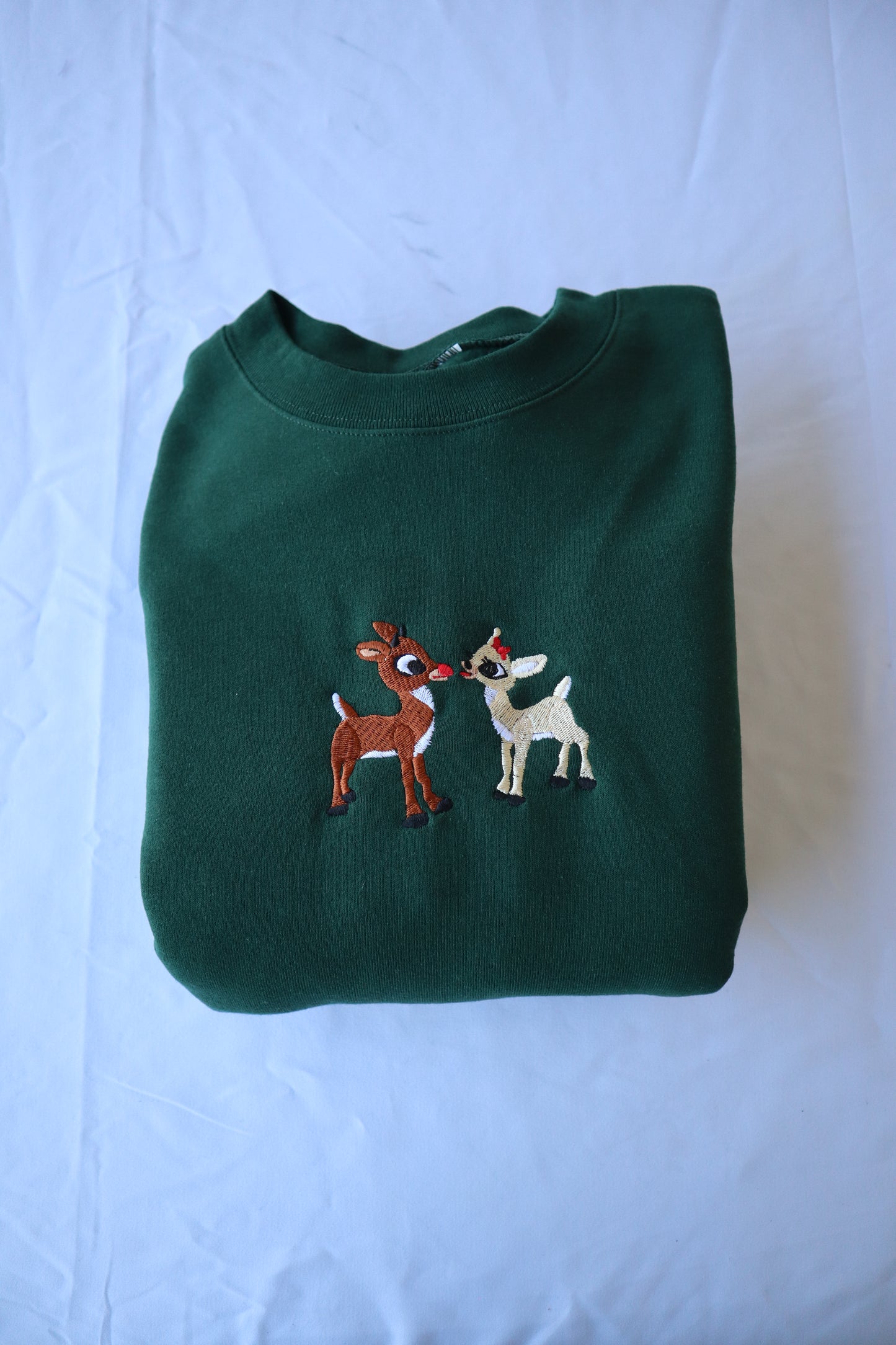 Embroidered "Christmas Deer" Hoodie or Crew Neck, Long Sleeve, Classic fit, Unisex, Adult