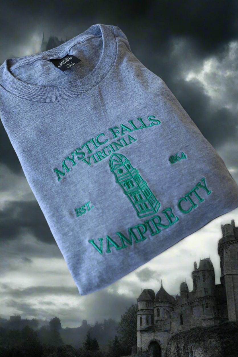 Embroidered 'Vampire City' Hoodie or Crew Neck, Long Sleeve, Classic fit, Unisex, Adult