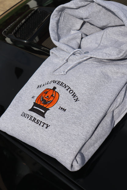 Embroidered 'Halloween University Big Colored Scary Pumpkin Head' Hoodie or Crewneck, Long Sleeve, Classic fit, Unisex, Adult