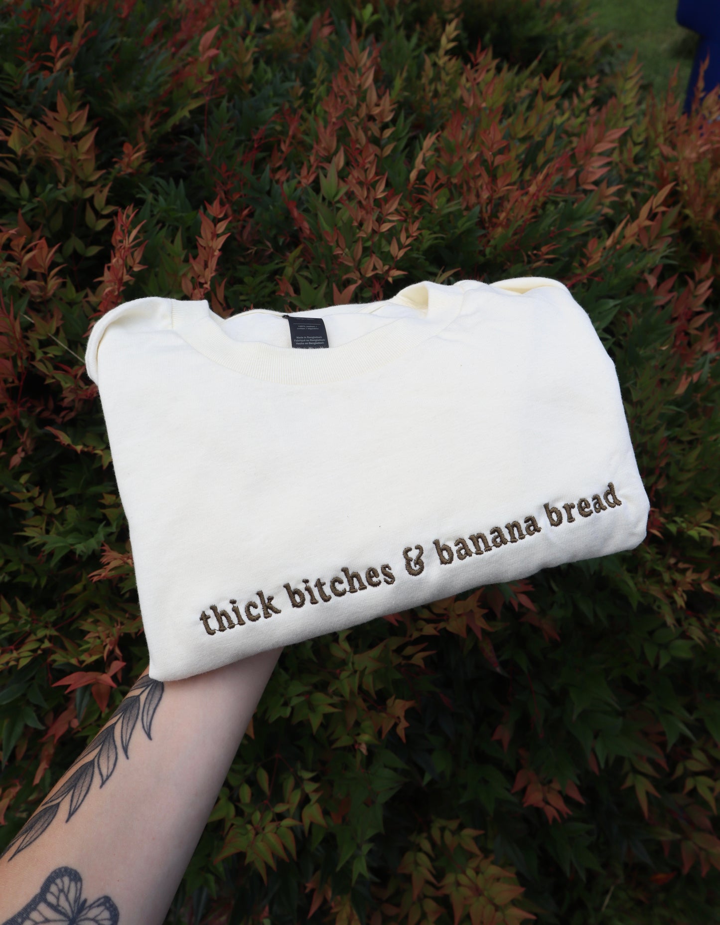 Embroidered 'thick girls and banana bread' T-Shirt, Short Sleeve, Modern Classic fit, Unisex, Adult