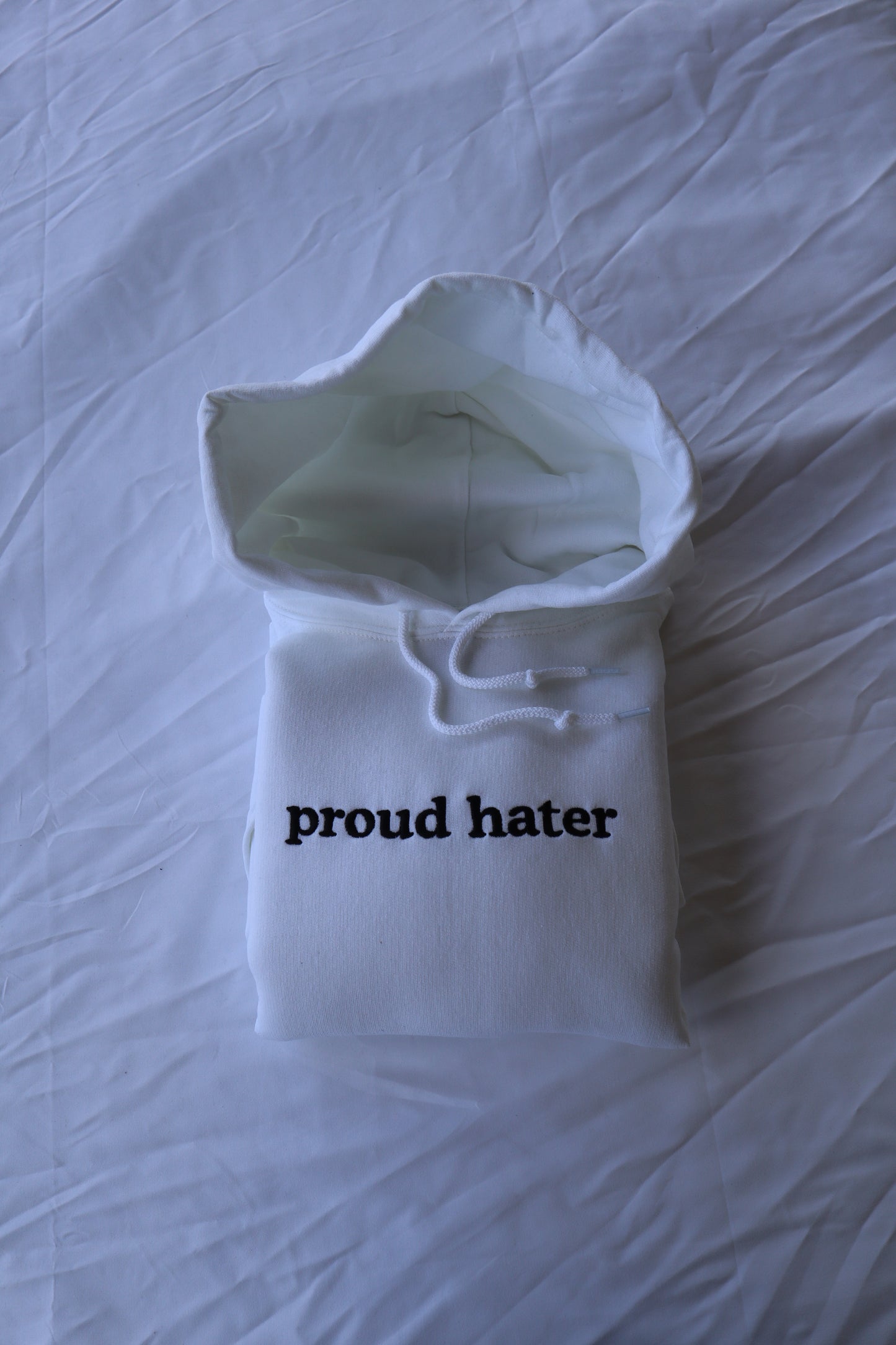 Embroidered 'proud hater' Hoodie, Crew Neck, Long Sleeve, Classic fit, Unisex, Adult