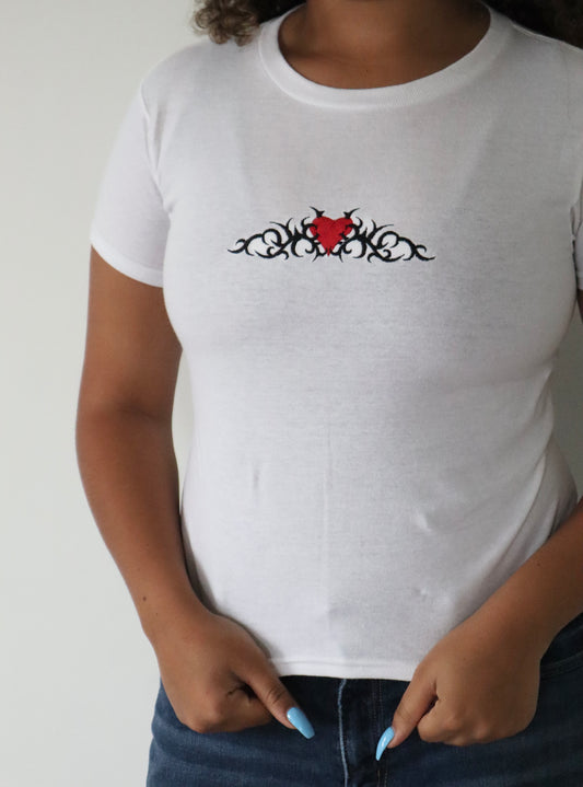 Embroidered Tribal Heart, Long Crop Tops