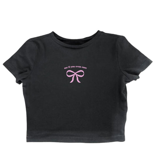 Embroidered "Coquette Bow If You Even Care" Cropped, Short Sleeve,Petite fit,Adult, Female