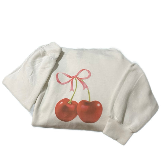 Vintage 'Coquette Cherries with Bow' Hoodie or Crewneck, Unisex, Classic fit, Long Sleeve, Adult