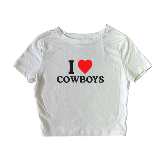 Embroidered ‘I HEART COWBOYS’ Cropped, Short Sleeve, Petite fit, Adult, Female, T-Shirt